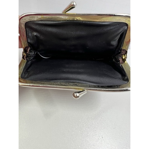 Vintage Brown Leather Kiss Lock Coin Purse Clutch Silver Frame 80s 90s - Picture 5 of 8